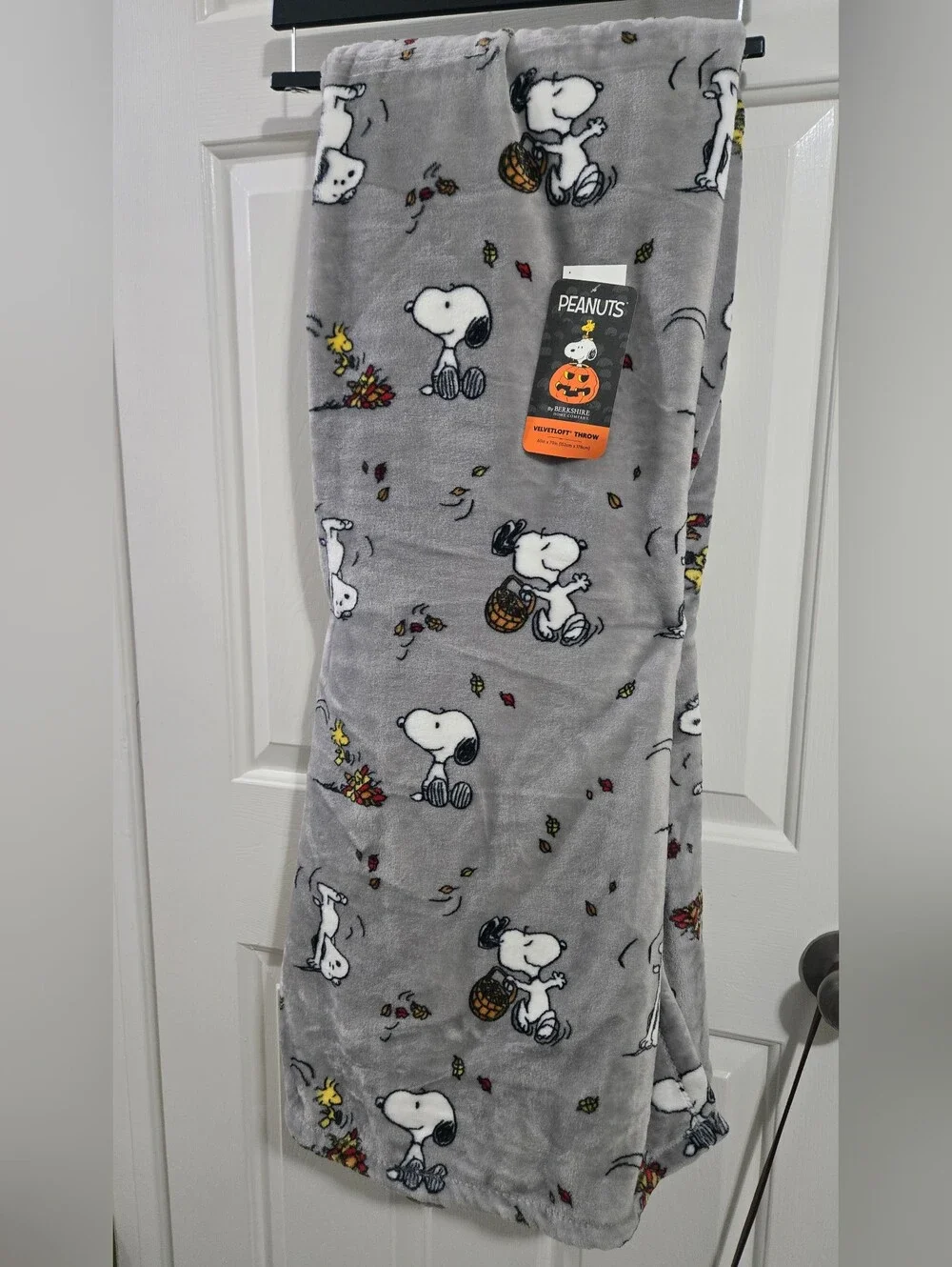 Peanuts Grey Snoopy & Woodstock Fall Plush Blanket Large Throw 60x70